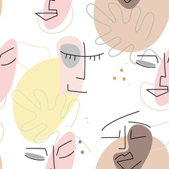 Face line pattern Abstract drawing seamless print