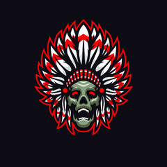 Skull indian masscot logo esport premium vector