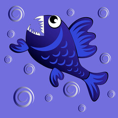 Fototapeta premium predatory evil piranha fish. Fabulous underwater world. Styling, cartoon style
