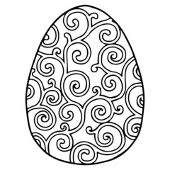 Vector coloring page. Black contour detailed easter egg in mandala style on white background