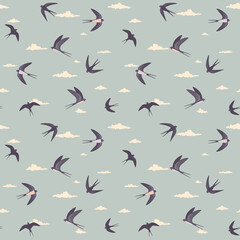 swallows pattern retro