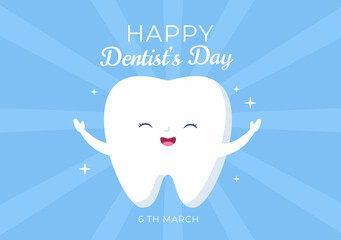 World Dentist Day with Tooth and Toothbrush to Prevent Cavities and Healthcare in Flat Cartoon Background Illustration Suitable for Poster or Banner