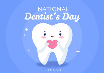 World Dentist Day with Tooth and Toothbrush to Prevent Cavities and Healthcare in Flat Cartoon Background Illustration Suitable for Poster or Banner
