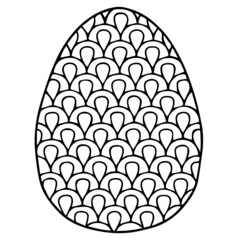Vector coloring page. Black contour detailed easter egg in mandala style on white background