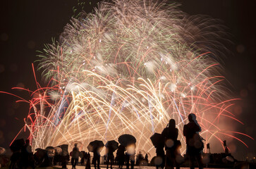 花火　高く輝く花火大会　夜空　花火イメージ　花火大会