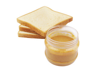 Peanut butter and slices of bread isolated on white	