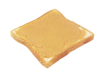 Peanut butter on slice of bread isolated on white background