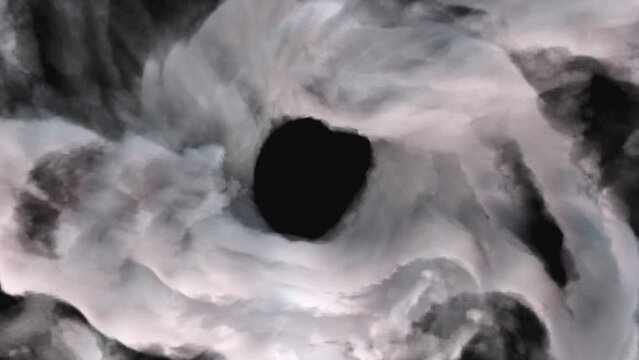 Atmospheric vortex with 3d render motion in swirling flow. Beginning hurricane with increasing clouds and dynamic movement. Digital natural tornado with strong swirl funnel and weather cyclone.