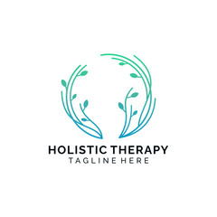 Holistic therapy logo design leaf and root concept