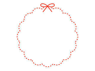 花ステッチと蝶々結びのフレーム：赤