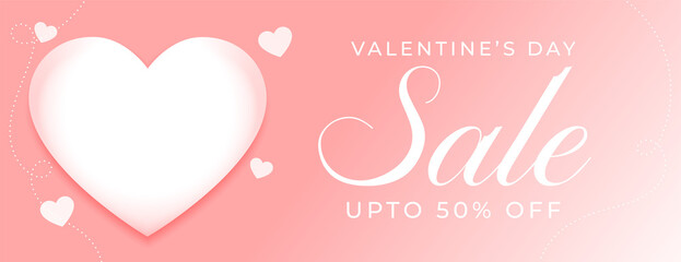 happy valentines day sale banner with white heart on pink background