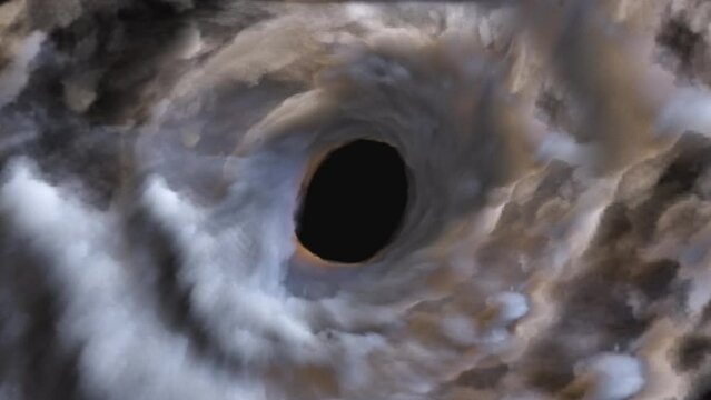 Atmospheric vortex with 3d render motion in swirling flow. Beginning hurricane with increasing clouds and dynamic movement. Digital natural tornado with strong swirl funnel and weather cyclone.