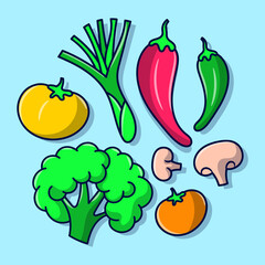 Doodle vegetable, with colored Hand drawn outline style