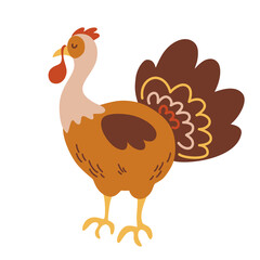 Turkey. Poultry. Cute cartoon turkey bird. Thanksgiving Day. Animals Character. Vector cartoon illustration isolated on the white background.