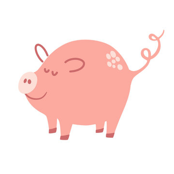 Pig. Farm animal Character. Vector cartoon illustration isolated on the white background.