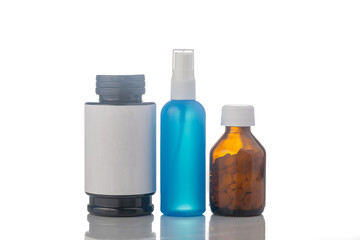 bottle medicine pills on white background