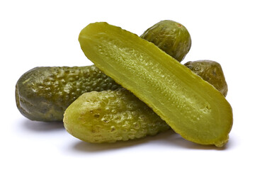 Tasty Whole green cornichon isolated on a white background