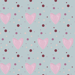 Seamless pattern of hearts and circles. Delicate children's pattern, for textiles, wrapping paper, wallpaper in the room.