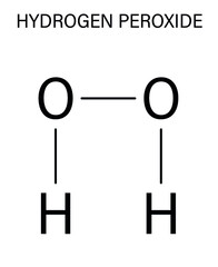 Hydrogen peroxide molecule. Reactive oxygen species, ROS. Used as bleaching agent, disinfectant, chemical reagent, etc. Skeletal formula.