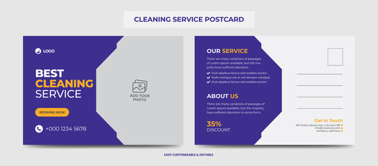 Cleaning Service Postcard Template. Creative Modern Cleaning Services Agency Postcard