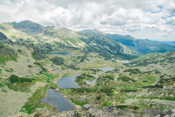 Glacial lakes on top of the mountains, scenic landscape in Retezat National Park, Romania