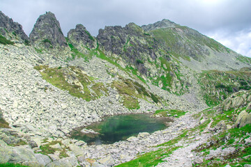 Fototapeta na wymiar Glacial lake in the Alps. Landscape in the high mountain. Crystal clear water in the mountains
