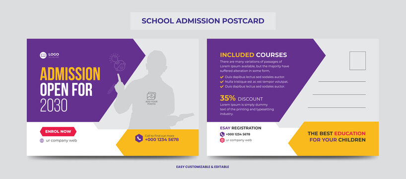Junior School Education Admission Eddm Postcard Design Template for Kids