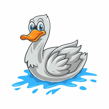 isolated cute swan swimming cartoon illustration