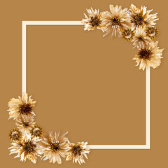 Obraz premium Flowers composition. Frame made of dried flowers on white background.
