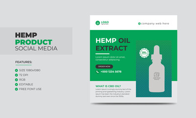 Hemp or Cbd Product Social Media Banner Post Template. Cannabis Sativa Product Sale Promotion Social Media Ads Banners