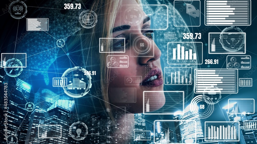 Poster conceptual business dashboard for financial data analysis . 3d render computer graphic .
