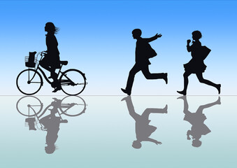 高校生の通学映り込みイラスト