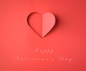 Happy Valentines day, Red Heart from paper. Good Holiday Card.