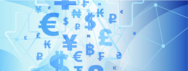 finance symbols on blue background
