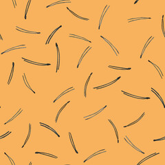 Seamless background: coniferous (pine) brown needles on a orange background. Multiple repeating elements. Watercolor 