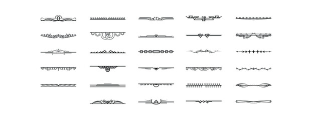 Set Black Simple Line Collection Doodle Border Elements Vector Design Style Sketch Isolated Illustration For Banner