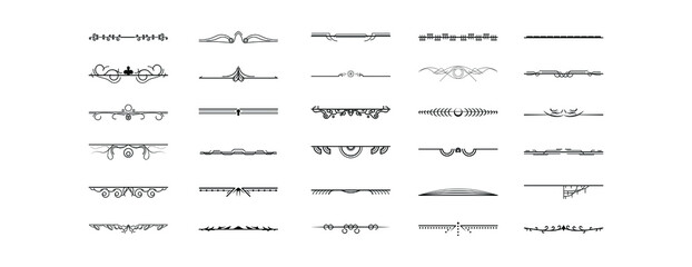 Set Black Simple Line Collection Doodle Border Elements Vector Design Style Sketch Isolated Illustration For Banner