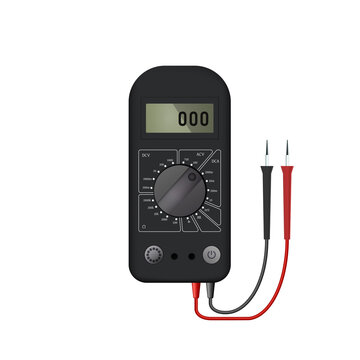 Realistic black multimeter for measuring current and voltage.