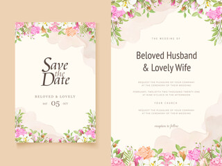 Wedding Invitation Card Floral with Lilies and Roses Design