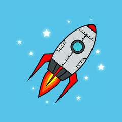 rocket vector with stars and blue background
