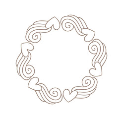 Love monoline icon vector doodle frame hearts with swirls. Hand drawn wreath valentine day with copyspace. Decor for greeting card, wedding, photo overlays, flyer, poster design