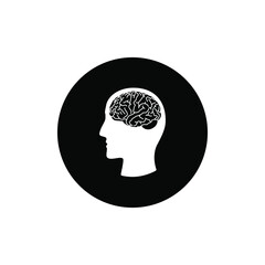 Genius icon.Human and brain circle background black color isolated. Education icon. 
