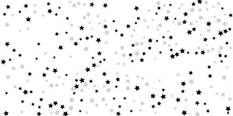 Silver star confetti. Falling stars on a white background. Illustration of flying shining stars. Decorative element. Suitable for your design, postcards, invitations, gift, vip.