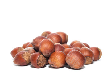 Fresh hazelnut isolated on white background.