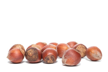 Fresh hazelnut isolated on white background.