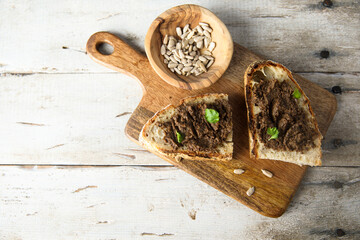 Traditional olive tapenade on toast