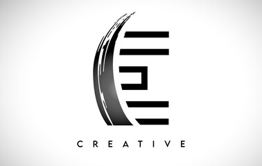 Outline Monogram Letter E Brush Stroke Design Logo Icon with Artistic Paintbrush Stroke
