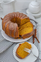 sweet saffron vanilla bundt cake on a table