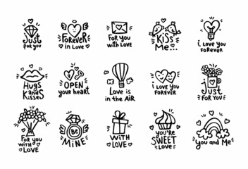 Valentines Day cards set. flat style. Typography set