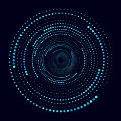 Blue halfrone dots in circle as abstract dynamic background.